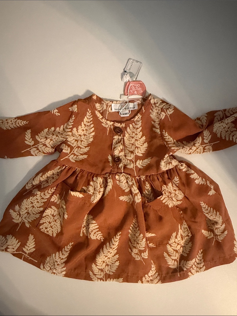 Girls Rust Fern-Print Long Sleeve Dress by Z+L